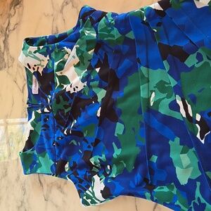Calvin Klein Blue and Green Patterned Dress